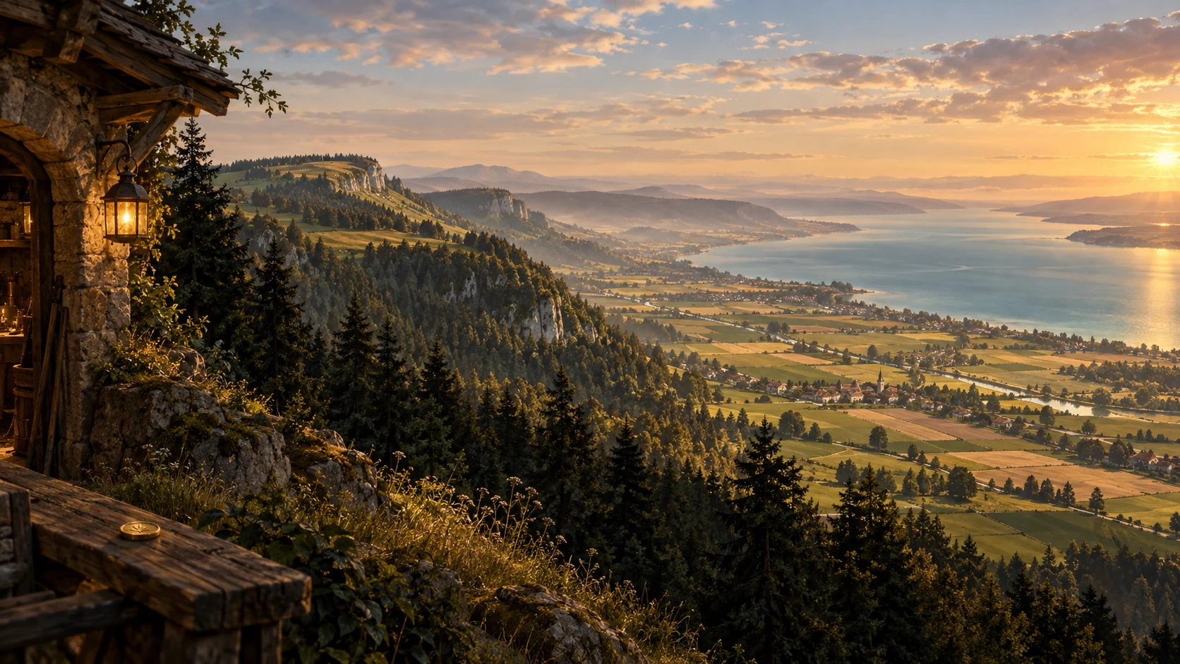 Paysage imaginé du Nord vaudois : crêtes du Jura, plaine et lac de Neuchâtel